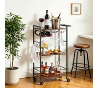 VEVOR Carro de Bebidas de 3 Niveles, Carrito de Servicio con Ruedas 51x28x84 cm, Estantes de Tabla, Estructura de Hierro, con Botellero, Soporte para Copas, para Sala de Estar, Comedor, Marco Negro