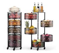 VEVOR Carro de Cocina de 5 Niveles, Carrito Auxiliar con Cestas de Alambre Giratorias para Frutas y Verduras, Carrito con Ruedas con Tapa Metálica, para Cocina, Baño, 340 x 315 x 942 mm, Negro