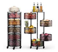 VEVOR Carro de Cocina de 5 Niveles, Carrito Auxiliar con Cestas de Alambre Giratorias para Frutas y Verduras, Carrito con Ruedas con Tapa Metálica, para Cocina, Baño, 340 x 315 x 942 mm, Negro