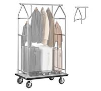 VEVOR Carro de Equipaje para Hotel, Acabado en Acero Inoxidable Cepillado, Carga de 362 kg, Carrito de Botones con Plataforma Alfombrada Gris y Ruedas de Goma, para Hoteles, Condominios, Plateado