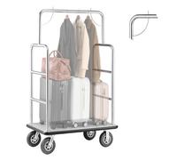 VEVOR Carro de Equipaje para Hotel, Acabado en Acero Inoxidable Cepillado, Carga de 544 kg, Carrito de Botones con Plataforma Alfombrada Gris y Ruedas de Goma, para Hoteles, Condominios, Plateado