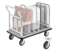 VEVOR Carro de Equipaje para Hotel, Carga de 340 kg, Carrito de Equipaje con Marco Frontal Extraíble, Plataforma Alfombrada Gris y Ruedas de Goma, para Hoteles y Complejos Turísticos, Plateado