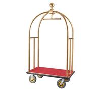 VEVOR Carro de Equipaje para Hotel, Carga de 680 kg, Carrito de Botones con Montantes Curvos, Plataforma Alfombrada Roja y Ruedas de Goma para Hoteles, Condominios y Complejos Turísticos, Dorado