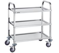 VEVOR Carro de Laboratorio 3 Niveles 4 Ruedas Carrito de Médico 74x39,6x86 cm Carro de Acero Inoxidable Carga de 100 kg Movimiento Silencioso para Almacenamiento Clínico Cocina Hotel Salón de Belleza