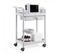 VEVOR Carro de Laboratorio de 2 Niveles Carro Médico con Ruedas Carga 50 kg, Carrito Auxiliar para Clínica Hospital Salón de Belleza, con Cajón, Caja de Almacenamiento, Cubo para Residuos, Material PP