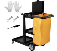 VEVOR Carro de Limpieza para Conserje de 3 Estantes Negro Carro de Empuje Móvil de PP con 4 Ruedas Carrito de Fregar Multifunción con Bolsa de PVC y Tapa Capacidad de 22 Libras para Oficina Aeropuerto