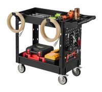 VEVOR Carro de Servicio Capacidad de 250 kg 2 Niveles con Panel Perforado, Carro Utilitario de Herramientas con Ruedas, Bloqueo, Bandeja, Estantes de PP, Carrito para Garaje, Oficina, Patio y Almacén