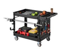 VEVOR Carro de Servicio Capacidad de 250 kg 2 Niveles con Panel Perforado, Estantes de PP, Carro Utilitario de Herramientas con Ruedas, Bloqueo, Bandeja, Carrito para Garaje, Oficina, Almacén y Patio