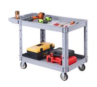 VEVOR Carro de Servicio Capacidad de 250 kg 2 Niveles Estantes de PP, Carro de Herramientas con Ruedas, Bloqueo, Bandeja de Almacenamiento, Carrito Utilitario para Garaje, Almacén, Oficina y Patio