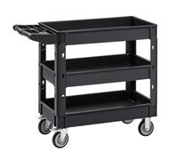 VEVOR Carro de Servicio de 3 Niveles Carro de Transporte Utilitario PP Capacidad Total de 249kg 83 kg/Estante Ruedas Giratorias (2 con Frenos) Mango Ergonómico para Herramientas Garaje Almacén Oficina