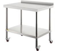 VEVOR Carro de Trabajo 91,4 x 61 x 89 cm Mesa de Trabajo de Acero Inoxidable, Capacidad de Carga de 440 libras Mesa de Preparación de Acero Inoxidable, Estante Ajustable de 3 Niveles con 4 Ruedas