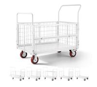 VEVOR Carro Plataforma Plegable con Jaula 1130 x 675 mm, Carretilla de Transporte Carga de 907,18 kg, Carrito Portaequipajes con Ruedas de PU de 150 mm, para Tareas Domésticas, Almacén, Mudanza