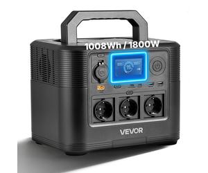 VEVOR, central eléctrica portátil, generador solar de 1800W, batería de respaldo LiFePO4 de 1008Wh con 8 salidas, ideal para emergencias en el hogar, camping al aire libre y viajes en autocaravana (pa