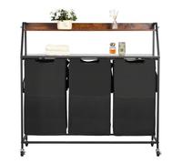 VEVOR Cesta para la Colada, Clasificador de Ropa 1040 x 330 x 1045 mm con 3 Compartimentos de Tela Oxford 600D, Tablero de Madera, Ruedas y Estantes Tipo Escalera, Clasificador de Ropa Sucia, Negro