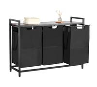 VEVOR Cesta para la Colada con Tablero de Madera, Clasificador de Ropa 980 x 330 x 710 mm con 3 Bolsas Extensibles de Tela Oxford 600D y Estructura de Metal, Clasificador de Ropa para Baño, Negro