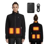 VEVOR Chaqueta Polar Calefactable a Mujer, con Batería Externa Recargable de 7,4 V y 16 000 mAh, 6 Zonas de Calentamiento, 3 Niveles de Temperatura, 3 h/6 h/10 h de Calor, Color Negro, Talla XXL