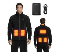 VEVOR Chaqueta Polar Calefactable Hombre, Batería Externa Recargable 7,4 V y 16 000 mAh, 6 Zonas Calentamiento, 35-40/45-50/55-60 °C, 3 h/6 h/10 h de Calor, para Acampadas en Invierno, Negro, M
