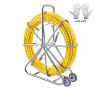 VEVOR Cinta de Pescado de Fibra de Vidrio de 200,09m Diámetro de 7,94mm Extractor de Cables con Varilla para Pasar Cables, Soporte de Carrete de Acero, 3 Cabezales de Extracción, Herramientas de Pesca