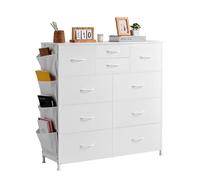 VEVOR Cómoda de 10 Cajones, Cómoda de Tela 1000 x 300 x 975 mm con Compartimentos de Tela, Tirador de Fácil Extracción y Estructura de Acero Resistente, Torre de Almacenamiento de Tela, Blanco