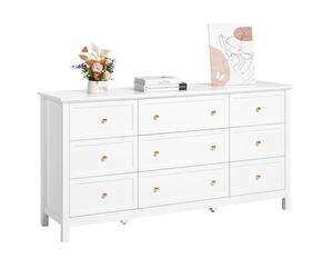 VEVOR Cómoda de 9 Cajones de Madera 39,9 x 149,9 x 78,7 cm con Sistema de Deslizamiento y Antivuelco Estilo Retro Minimalista Ideal para Guardar TV para Sala de Estar, Pasillo y Entrada, Blanco