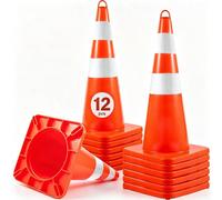 VEVOR Cono de Tráfico 12 Piezas 73 cm Pedestal de Obra de PVC Naranja, Cono de Seguridad con Base Pesada y 2 Collares Reflectantes, para Demarcación de Estacionamiento de Emergencia en Estacionamiento
