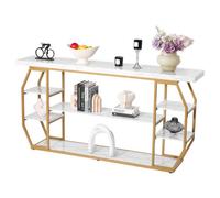VEVOR Consola de Mármol de 3 Niveles 180 x 35 x 91 cm Almacenamiento Abierto Mesa Auxiliar de Sofá con Tubos de Hierro Dispositivo Antivuelco Soporta hasta 100 kg para Salón, Entrada, Recibidor