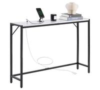 VEVOR Consola de Mármol Estrecha y Larga con Toma de Corriente 110x23,9x74,2 cm Mesa Auxiliar de Sofá con Tubos de Hierro Dispositivo Antivuelco Soporta hasta 20 kg para Salón, Entrada, Recibidor