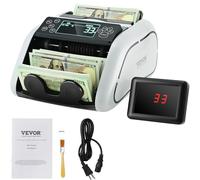 VEVOR Contador de Dinero, Contador de Billetes con Detección de Falsificaciones UV, MG, IR y DD, Máquina Contadora de Efectivo en USD y EUR con LCD Grande y Pantalla Externa para Pequeñas Empresas