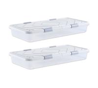 VEVOR Contenedor de Almacenaje para Debajo de Cama 2 Piezas 101 x 51 x 15 cm Caja de Plástico Bajo Cama con Tapa y Cierre Organizador de Ropa, Zapatos, Mantas para Dormitorios, Salas de Estar