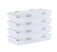 VEVOR Contenedor de Almacenaje para Debajo de Cama 4 Piezas 80,5 x 39,6 x 17,5 cm Caja de Plástico Bajo Cama con Tapa y Cierre Organizador de Ropa, Zapatos, Mantas para Dormitorios, Salas de Estar