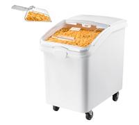 VEVOR Contenedor de Almacenamiento de Arroz 120 L de PP, Recipiente para Cereales, Granos, Ingredientes, Comida de Mascotas, con Ruedas, Cuchara y Tapa Deslizante, para Despensa de Cocina, Blanco
