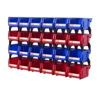 VEVOR Contenedor de Pernos 24 Cajas de Almacenamiento Apilables para Taller 137 x 105 x 78 mm Combinación Azul/Roja Contenedor de Herramientas para Armario, Cocina, Oficina, Despensa, Estante, Pared