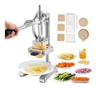 VEVOR Cortador de Papas Fritas Picador de Frutas y Verduras de Acero Inoxidable con 3 Cuchillas de Repuesto de 12,7 / 9,525 / 6,35 mm y 1 Cuchilla Exprimidora Cortador Manual de Papas para Cocina