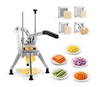 VEVOR Cortador de Patatas Fritas con 4 Cuchillas de Repuesto 1,3 cm, 0,9 cm, 0,6 cm y Descorazonador de 6 Cuñas, Cortadora de Verduras Soporte Estable en 4 Esquinas para Restaurantes, Cocinas