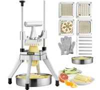 VEVOR Cortador de Verduras de Multifunción Profesional Manual con 4 Cuchillas de Acero Inoxidable 12,7/6,4/9,5 mm y 6 Cuchillas de Repuesto para Rebanar Palitos de Frutas Restaurante de Cocina