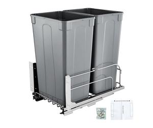 VEVOR Cubo de Basura Extraíble Doble 2 x 43,4 L, para Cocina, Montaje Bajo Encimera, con Puerta Corredera y Cierre Suave, para Armario de Cocina, Fregadero y Encimera, Gris, 560 x 355 x 590 mm