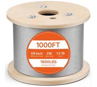 VEVOR Cuerda de Cable de Alambre de Acero Inoxidable T316 300 m, Cable de Acero de Alta Resistencia, Construcción de Cable de Alambre 1 x 19 para Aparejo y Elevación, Diámetro del Cable 3,2 mm