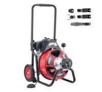 VEVOR Desatascador de Desagües Eléctrico Cable de 15 m de Longitud y 9,5 mm de Diámetro, Máquina de Limpieza de Tuberías con Alimentación Automática, Limpiador para Tubos de Drenaje de 5-10 cm
