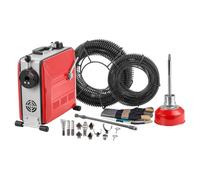 VEVOR Desatascador de Tuberías Eléctrico 850 W 1400 RPM con Cable de Resorte de 14,5 m x 16 mm, 14 m x 22 mm, 5 m x 9,5 mm, 0,4 m x 12 mm y 11 Cabezales de Limpieza, Apto para Tuberías de 50 a 220 mm