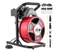 VEVOR Desatascador Eléctrico de Tuberías 15 m x 13 mm con Alimentación Manual por Cable de Acero, con 4 Cabezales para Fregadero WC, Pedal Neumático y Alcantarillado para Tuberías de 50 mm a 150 mm