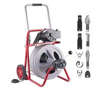 VEVOR Desatascador Eléctrico de Tuberías 22 m x 13 mm con Alimentación Automática con 8 Cabezales, Pedal y Ruedas Máquina para Desatascar Desagües Alcantarillado WC para Tuberías de 50 mm a 150 mm