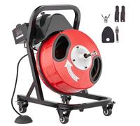 VEVOR Desbloqueador de Tuberías Eléctrico Máquina de Limpieza de Tuberías 15m x 1,27cm Limpiador Manual de Tubos con Ruedas 4 Cortadores Accionado por Pie Neumático para Tuberías de 5-10 cm