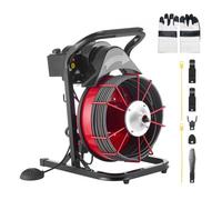 VEVOR Desbloqueador de Tuberías Eléctrico Suministro Manual, Máquina de Limpieza de Tuberías 15 m x 13 mm Núcleo de Acero para Tubos de 5-10 cm, con 4 Cortadores e Interruptor de Pedal Neumático