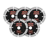VEVOR Disco de Corte de Diamante 125 mm, Juego de 5 Piezas, Disco para Rozadora de Pared con Eje 20 mm, Segmentos 2 mm, Núcleo de acero 65Mn para Hormigón Ladrillo Mampostería Cableado y Tuberías