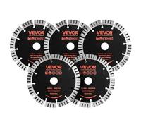 VEVOR Disco de Corte de Diamante 160 mm, Juego de 5 Piezas, Disco para Rozadora de Pared con Segmentos 2 mm, Eje 22,2 mm para Ladrillo Cableado Mampostería Tuberías y Hormigón, Núcleo de acero 65Mn