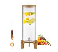 VEVOR Dispensador de Bebidas 13 L para Fiestas, Dispensador de Zumo de Cristal con Soporte de Madera y Grifo de Acero Inoxidable, Ideal para Té Helado, Limonada, Zumo y Agua, 205 x 205 x 637 mm