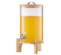 VEVOR Dispensador de Bebidas 8 L para Fiestas, Dispensador de Zumo de Cristal con Soporte de Madera y Grifo Acero Inoxidable, para Fiestas de Té Helado, Limonada, Zumo y Agua, 205 x 205 x 434 mm