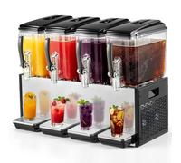 VEVOR Dispensador de Bebidas Comercial 12L x 4 Tanques, de Acero Inoxidable | Para Bebidas Frías en Restaurantes, Bares y Fiestas, Temperatura de Enfriamiento de 7 °C a 12 °C, Tanques de Policarbonato