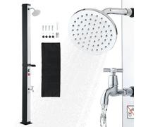 VEVOR Ducha Solar 35 L 195 cm, Ducha Exterior Solar con Grifo y Porta Jabones, Cabezal Giratorio 360° Ajuste de Agua Fría y Caliente Máx. 60 °C, PVC Reforzado, para Piscina Patio Playa, Negro Plateado
