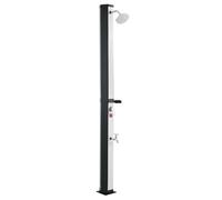 VEVOR Ducha Solar 35 L 195 cm, Ducha Exterior Solar con Grifo y Porta Jabones, Cabezal Giratorio 360° Ajuste de Agua Fría y Caliente Máx. 60 °C, PVC Reforzado, para Piscina Patio Playa, Negro Plateado